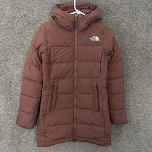 The North Face Down Parka Coat Womens XS Brown 550 Puffer Hooded Full Zip Warm